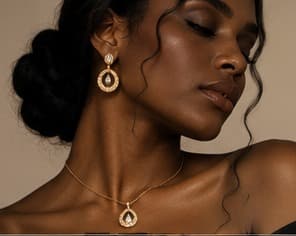 Matching gold earrings and necklace set, worn together